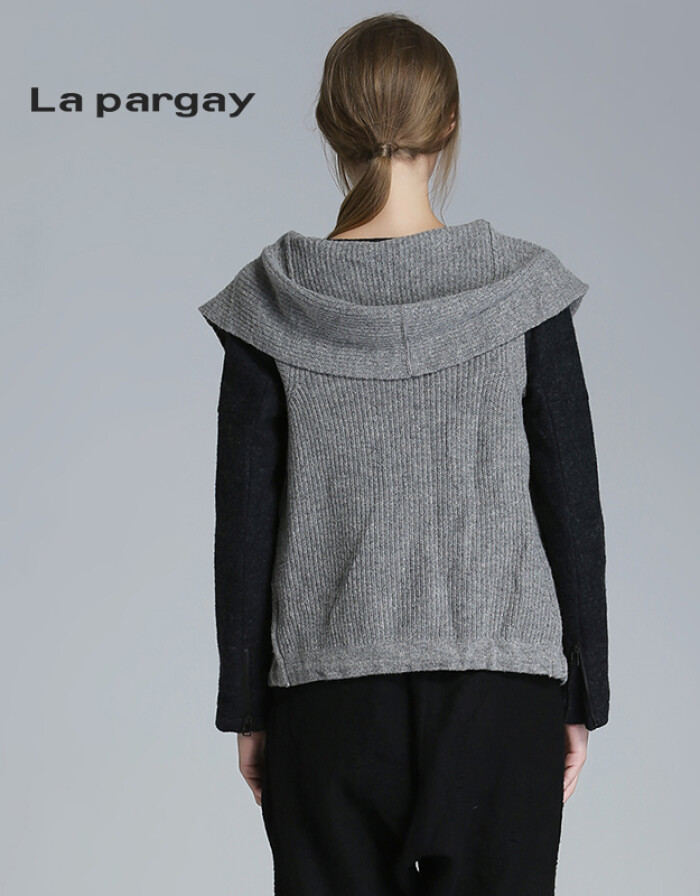 Lapargay纳帕佳 2017秋新款高级灰呢料配毛织两件套短外套 L393187C 灰色 L